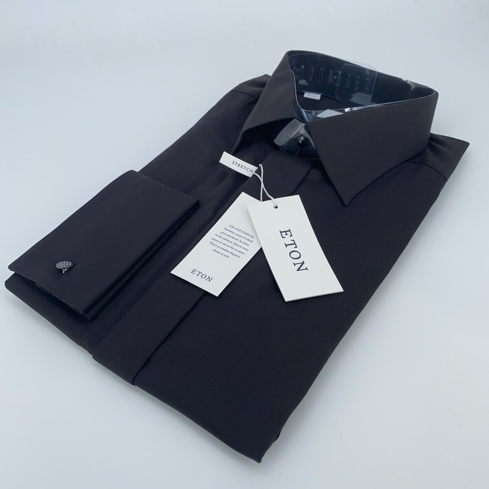 Eton Dress Shirt Men XL 17 - 43 Black Slim‎ Stretch Twill Long Sleeve Button Up